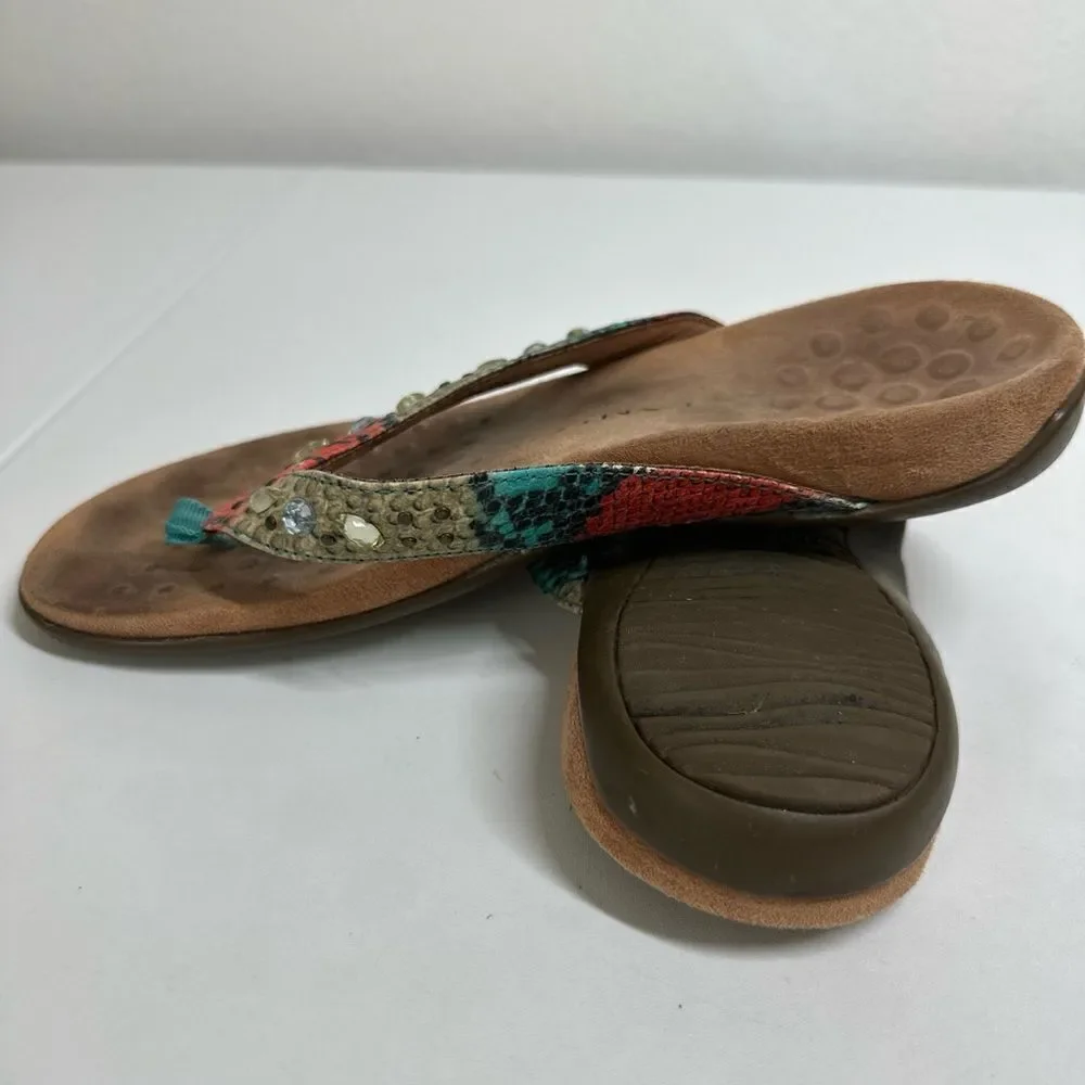 Vionic Lucia Snake Multi Gem-Stoned Thong Flip Flop Women's Size 7 Sandal